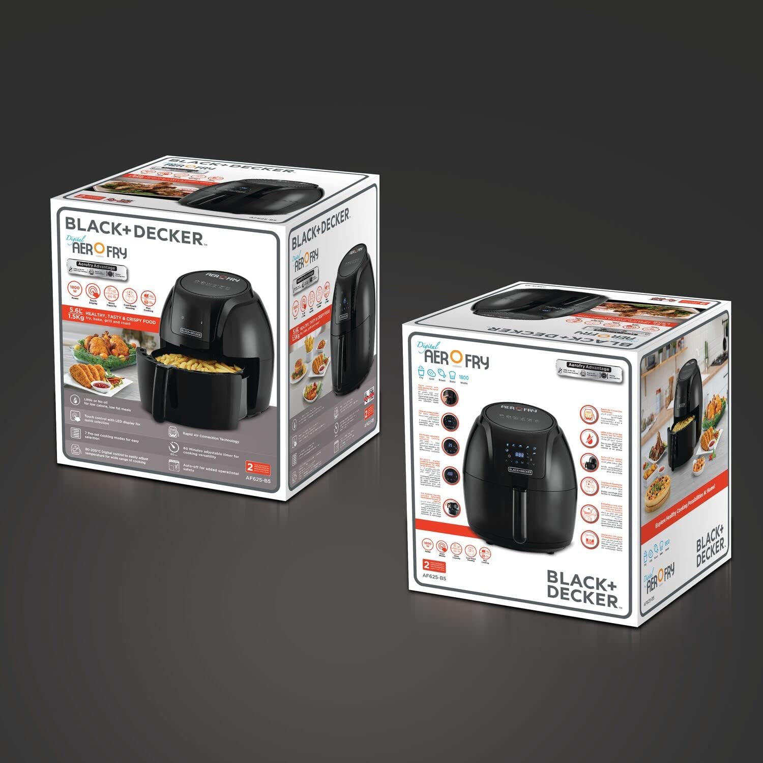 Black & Decker XL Digital Air Fryer, 1800W, 5.6L/1.5Kg مقلاة كهربائية رقمية من بلاك اند ديكر 1800 واط سعة 7 لتر/1.5 كجم