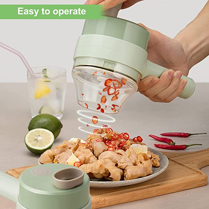 4 in 1 Handheld Electric Vegetable Cutter Set - Wireless Food Processor, Electric Vegetable Chopper