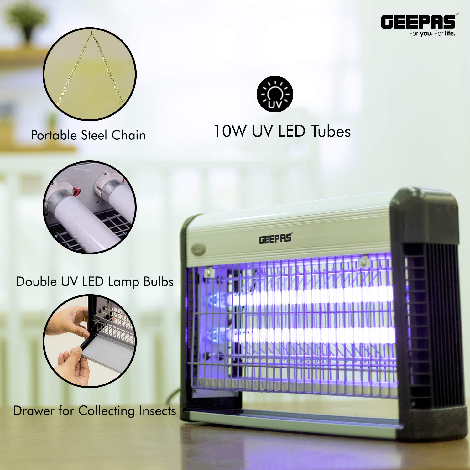 Geepas Fly and Insect Killer | Powerful Fly Zapper 20W UV Light | Professional Electric Bug Zapper, Insect Killer, Fly Killer, Wasp Killer | Insect Killing Mesh Grid, with Detachable Hang| 1 Year Warr