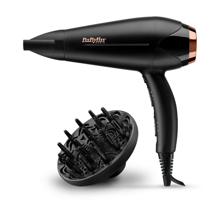 BaByliss DC Motor Hair Dryer | 2200W 3 Heat & 2 Speed Settings With Cool Shot Button | Ionic Technology For Frizz Free Hair | Comfortable Lightweight Black Design With Diffuser