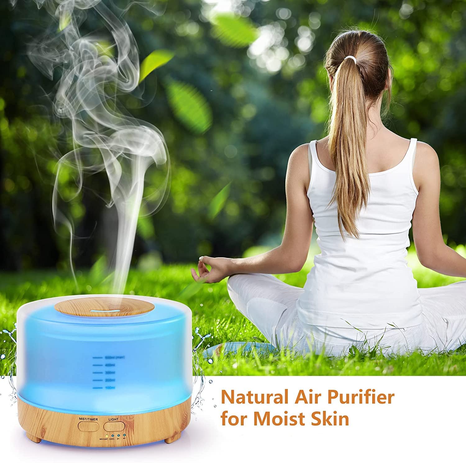 SKY-TOUCH Essential Oil Aroma Diffuser 700ml, Upgraded Aromatherapy Diffuser 7 Color Lights, Cool Mist Humidifier with Auto Shut-off Function, Diffuser for Home Bedroom Office موزع زيوت عطرية علاجية مطور سعة 700  مل، مرطب رذاذ بارد سكاي-تاتش، اصفر