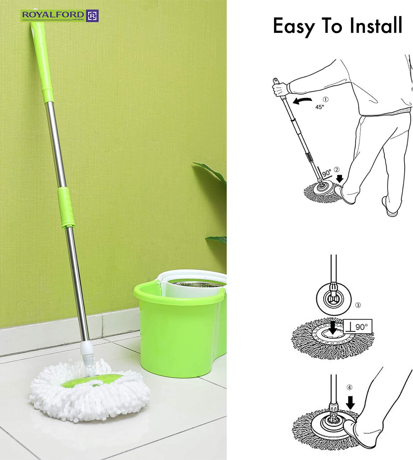 Royalford Modern Spin Wasy Mop Bucket with Steel Drum, Multi-Colour