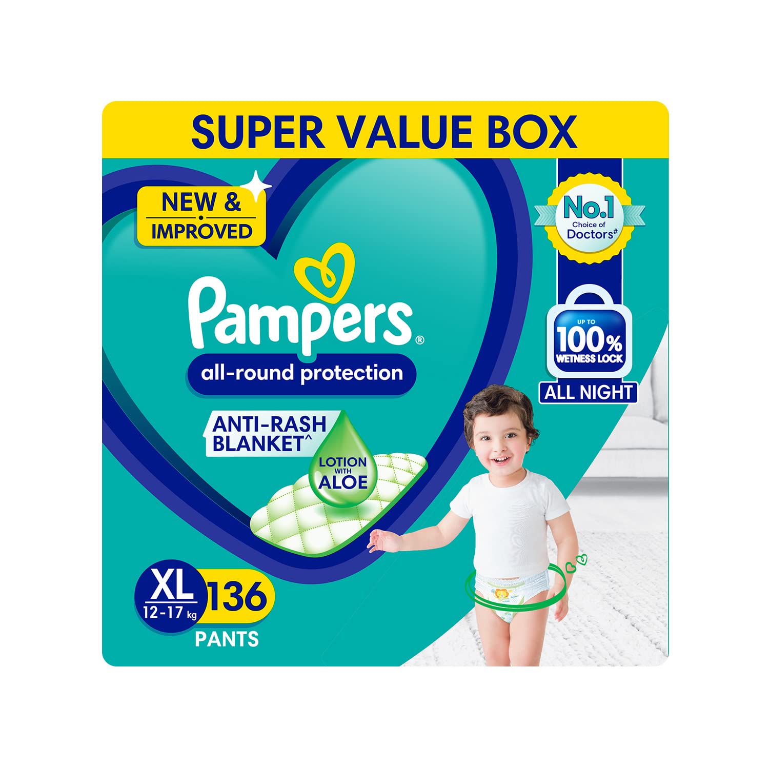 Pampers Pants with Aloe Vera, X- Large, 12-17 kg, Piece of 136