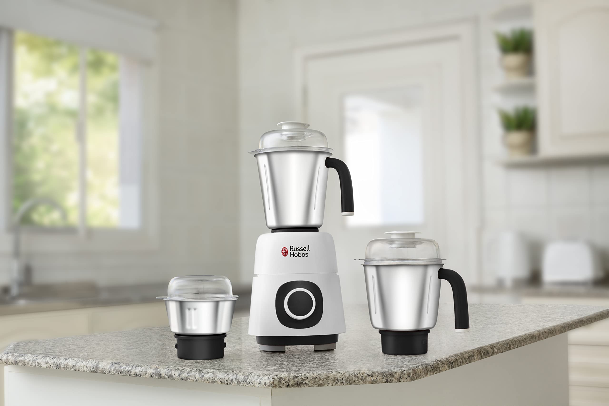 Russell Hobbs 3-in-1 Mixer Grinder Supreme 750W Multifunctional Grinder with St. Steel Jars & Blades  مطحنة وخلاط متعدد الوظائف 3 في 1 بقدرة 750 واط من راسل هوبز