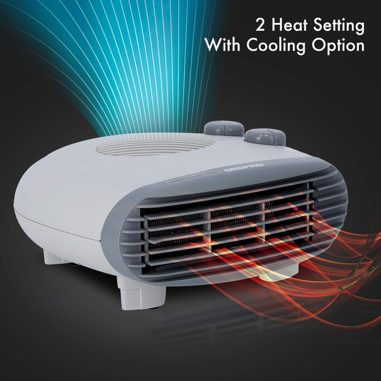 Geepas Portable Flat Fan Heater – Upright or Flatbed, Adjustable Thermostat with 2 Heat Settings 1000-2000W & Overheat Protection - Lightweight Heater with Cool, Warm & Hot Wind – 1 Years Warranty
