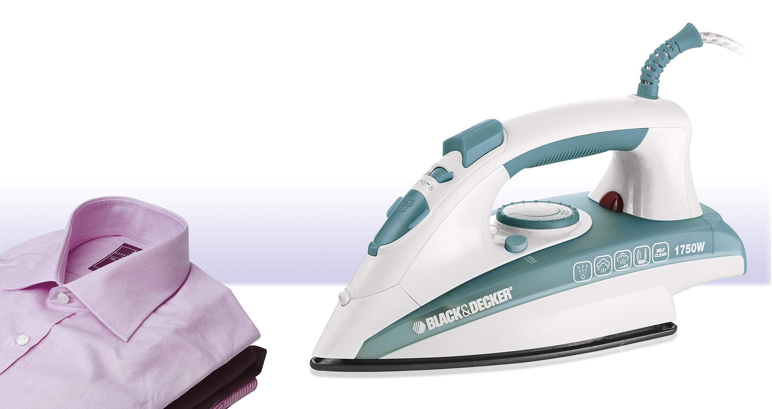 Black & Decker 1750W Steam Iron Ceramic Coated Soleplate with Anti Calc Drip Self Clean and Auto Shutoff, Removes Stubborn Creases Quickly Easily X1600-B5