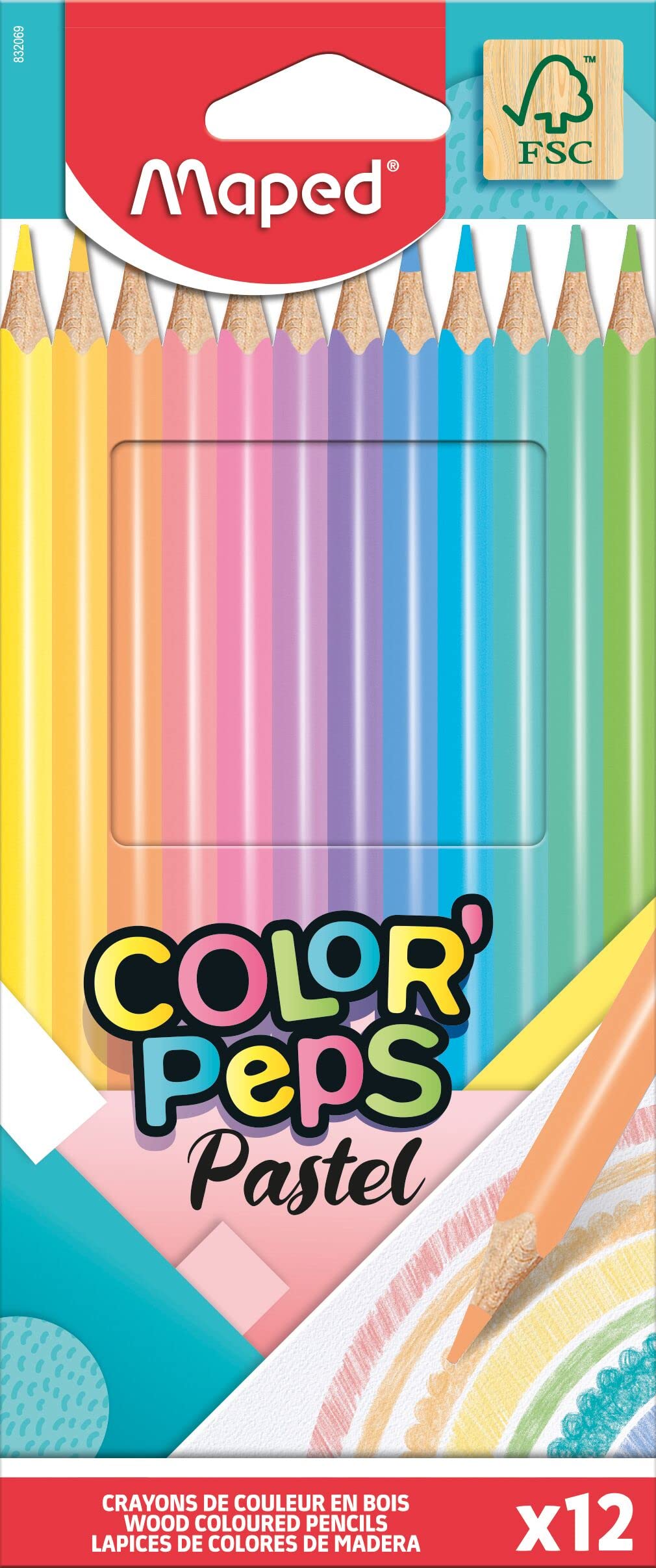 Maped Color'Peps Pastel Color Pencils Set - Pack of 12 مابد مجموعة اقلام تلوين باستيل من كولور بيبس - عبوة من 12 قطعة
