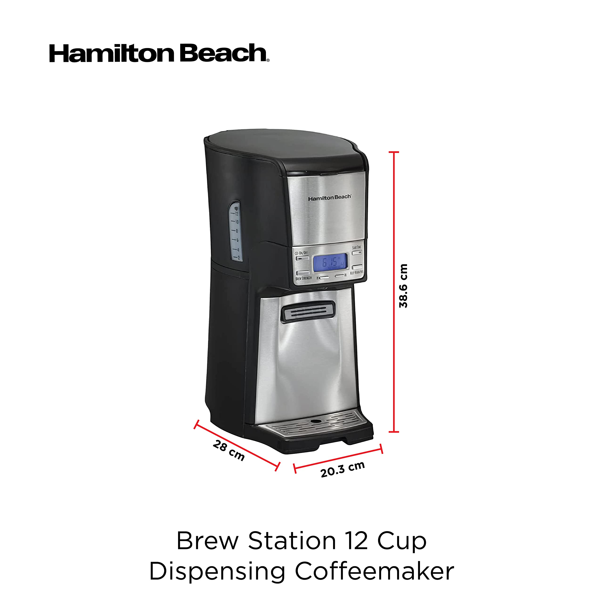 Hamilton Beach 12 cup Programmable Drip Coffee Maker with Auto Shutoff, Easy Dispensing with No Carafe, 950 watts  ماكينة تحضير القهوة قابلة للبرمجة وتغلق تلقائيا ومجهزة بزر تحضير سعة 12 كوب