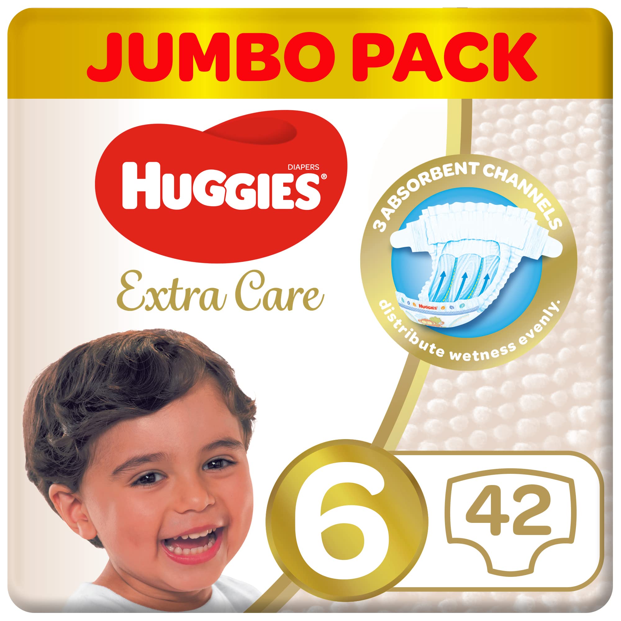 Huggies Diaper Extra Care Size 6-- 15+kg 42pcs حفاضات اكسترا كير مقاس 6 من هاجيز، وزن اكثر من 15 كجم، 42 قطعة