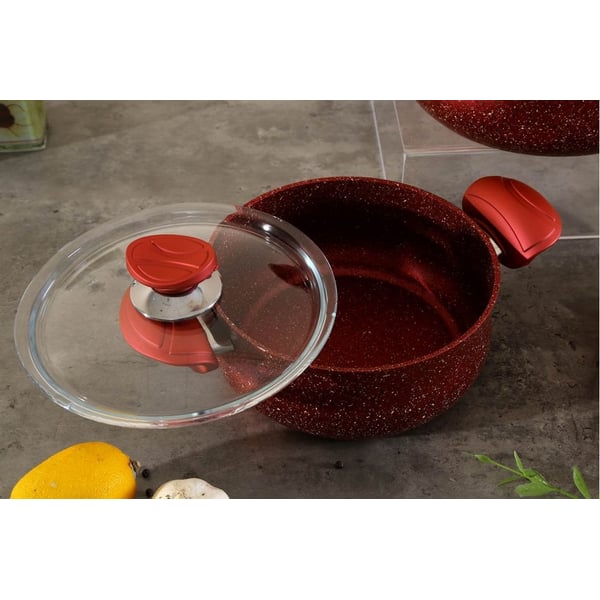 OMS 3106 RED 5 PCS GRANITEC COOKWARE SET - MADE IN TURKEY