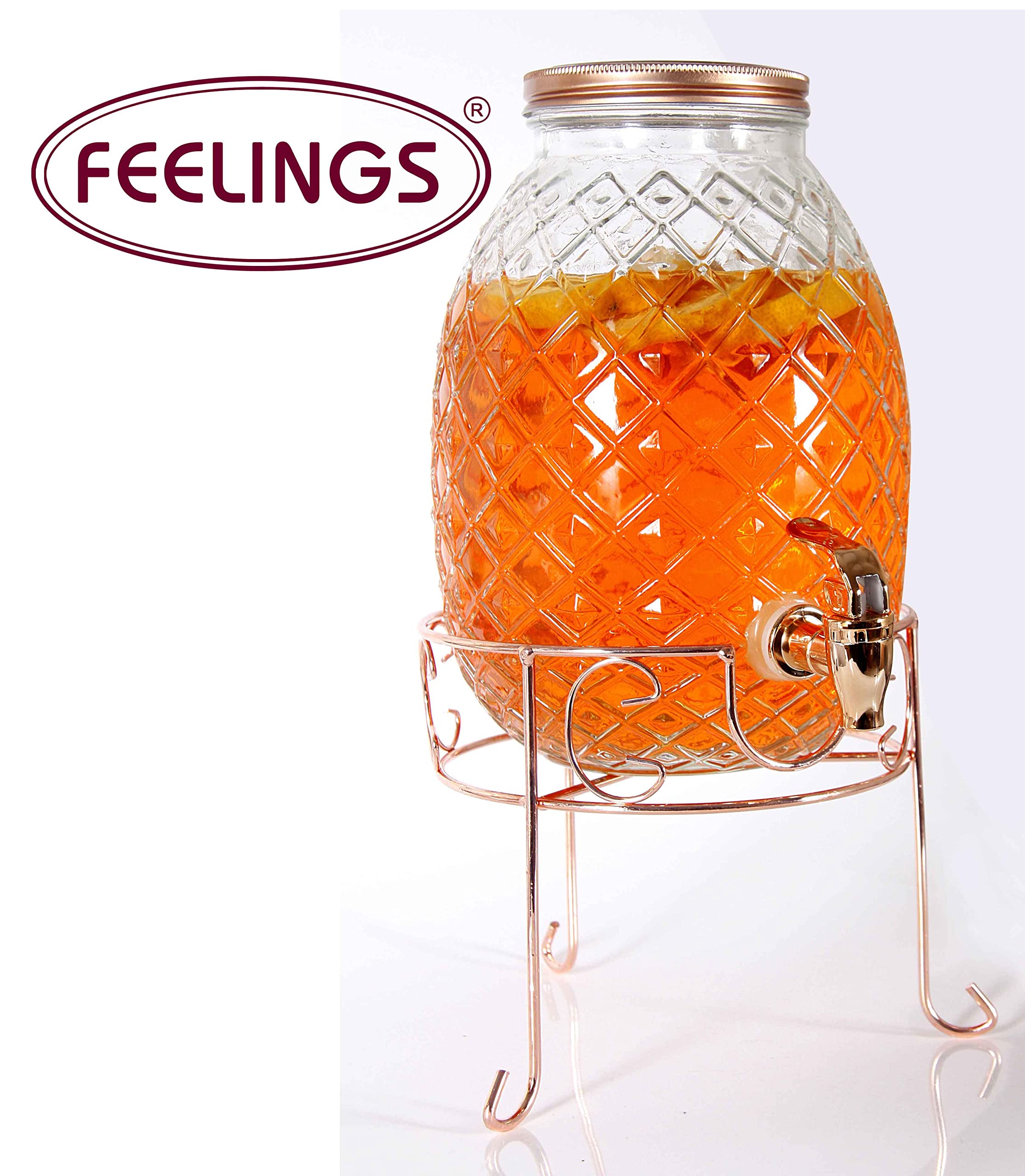 Feelings 4LTR Sip and Savor Your Emotions Glass Beverage Dispenser in Pineapple Shape with Stand and Tap