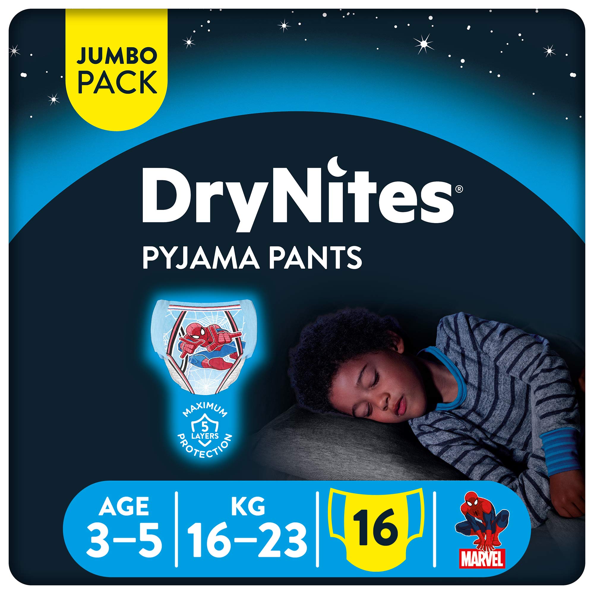 Drynites Pyjama Pants, Age 3-5 Y, Boy, 16-23 Kg, 16 Bed Wetting Pants  مرر المؤشر فوق الصورة لتكبيرها بنطلون بيجامة للاولاد من دراينتس، لعمر 3-5 سنوات، 16-23 كغم، 16 بنطلون مبطن للسرير