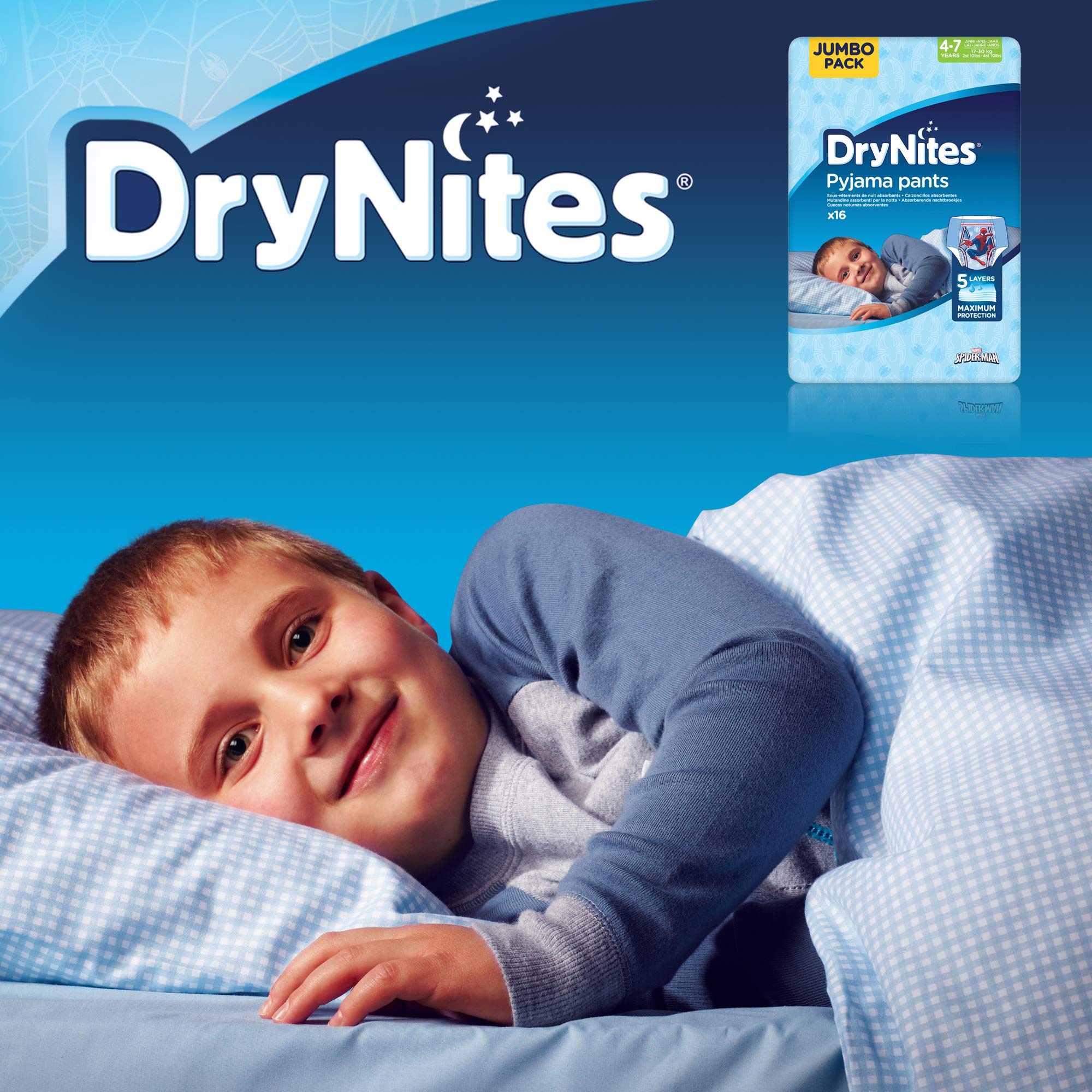 Drynites Boys Pyjama Pants 4-7 years 17-30kg 16pcs هجيز دراي نايتس ، كلوت بيجاما بانتس,(4-7 سنين) أولاد (17-30 كغم) 16 قطعة