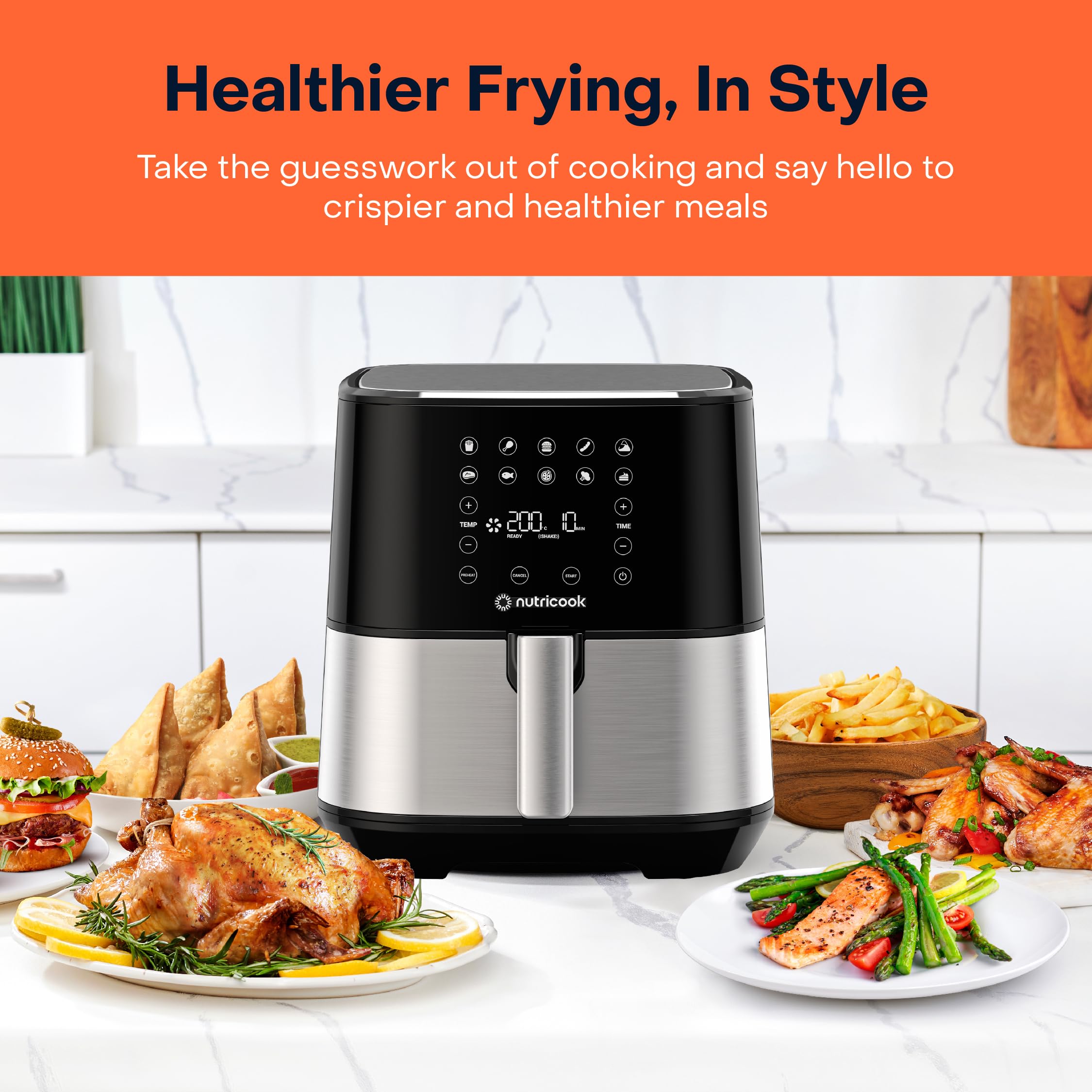 Nutricook Air Fryer 2, 5.5 Liters, 1700 Watts, Digital Control Panel Display, 10 Preset Programs With Built-In Preheat Function, Stainless Steel + CRED Chopper 650 ml, 1 yrs Warranty, Amazon exclusive