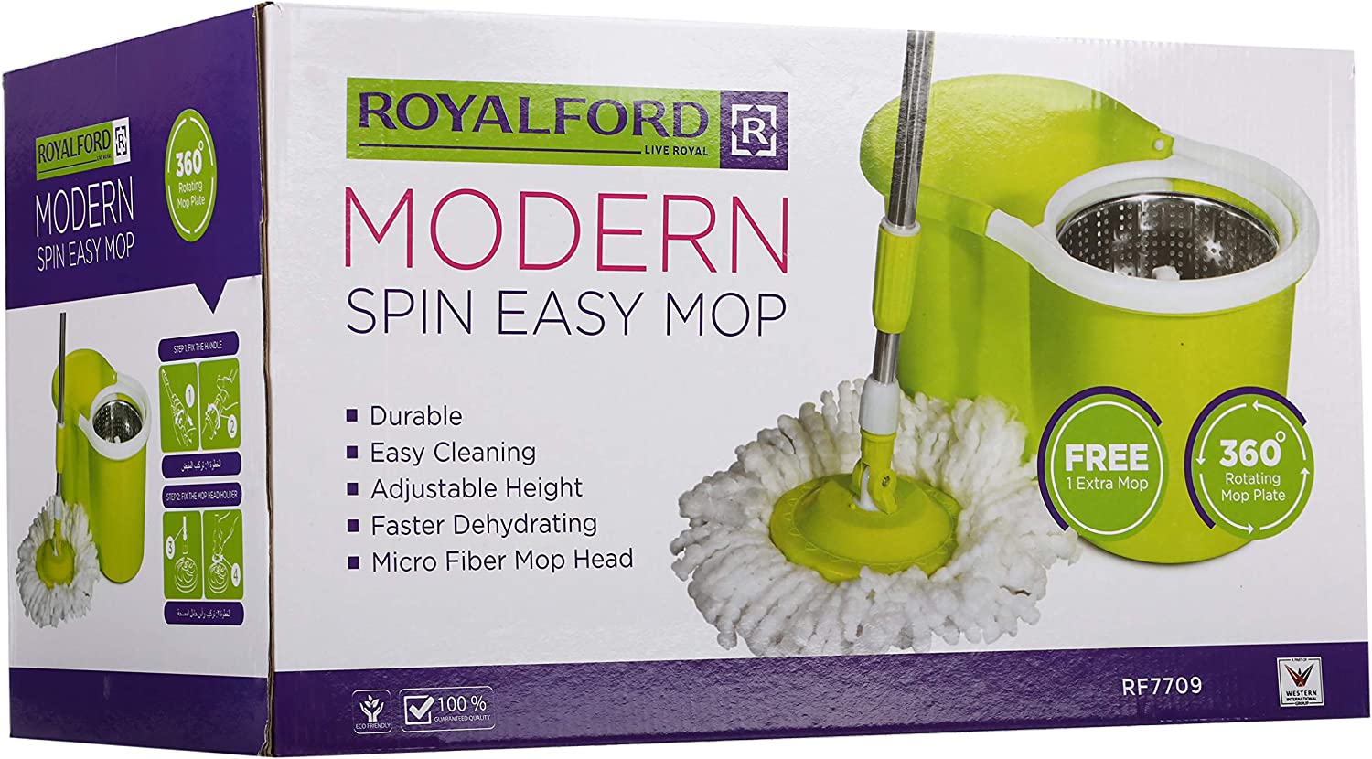 Royalford Modern Spin Wasy Mop Bucket with Steel Drum, Multi-Colour