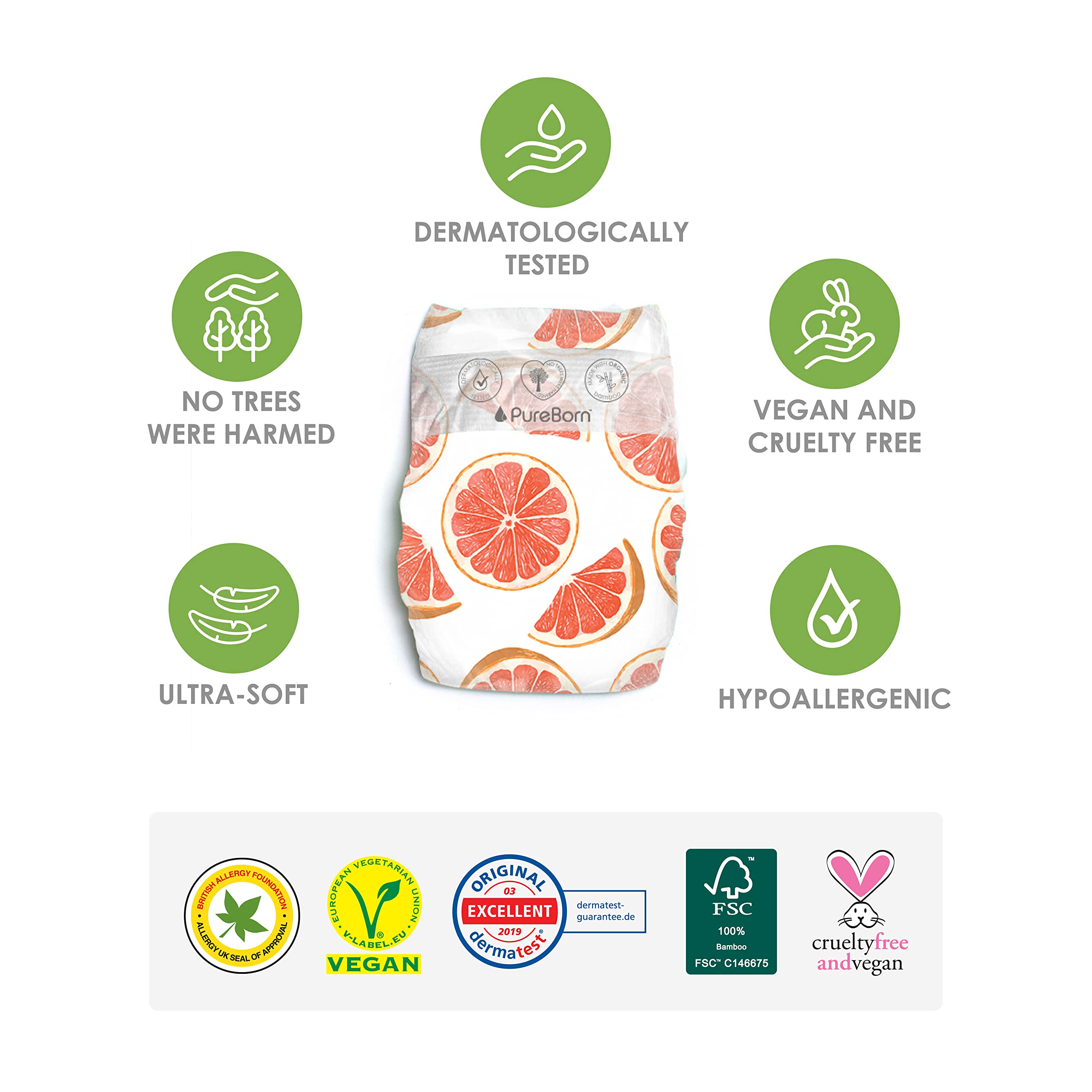 Pureborn Organic-Natural Bamboo Baby Disposable Diapers-Nappy -Value Pack- From 0 To 4.5 Kg - 68 Pcs