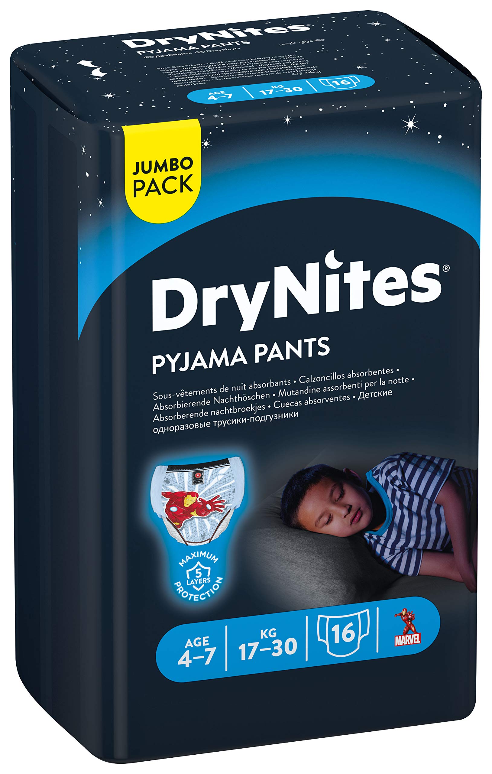 Drynites Boys Pyjama Pants 4-7 years 17-30kg 16pcs هجيز دراي نايتس ، كلوت بيجاما بانتس,(4-7 سنين) أولاد (17-30 كغم) 16 قطعة