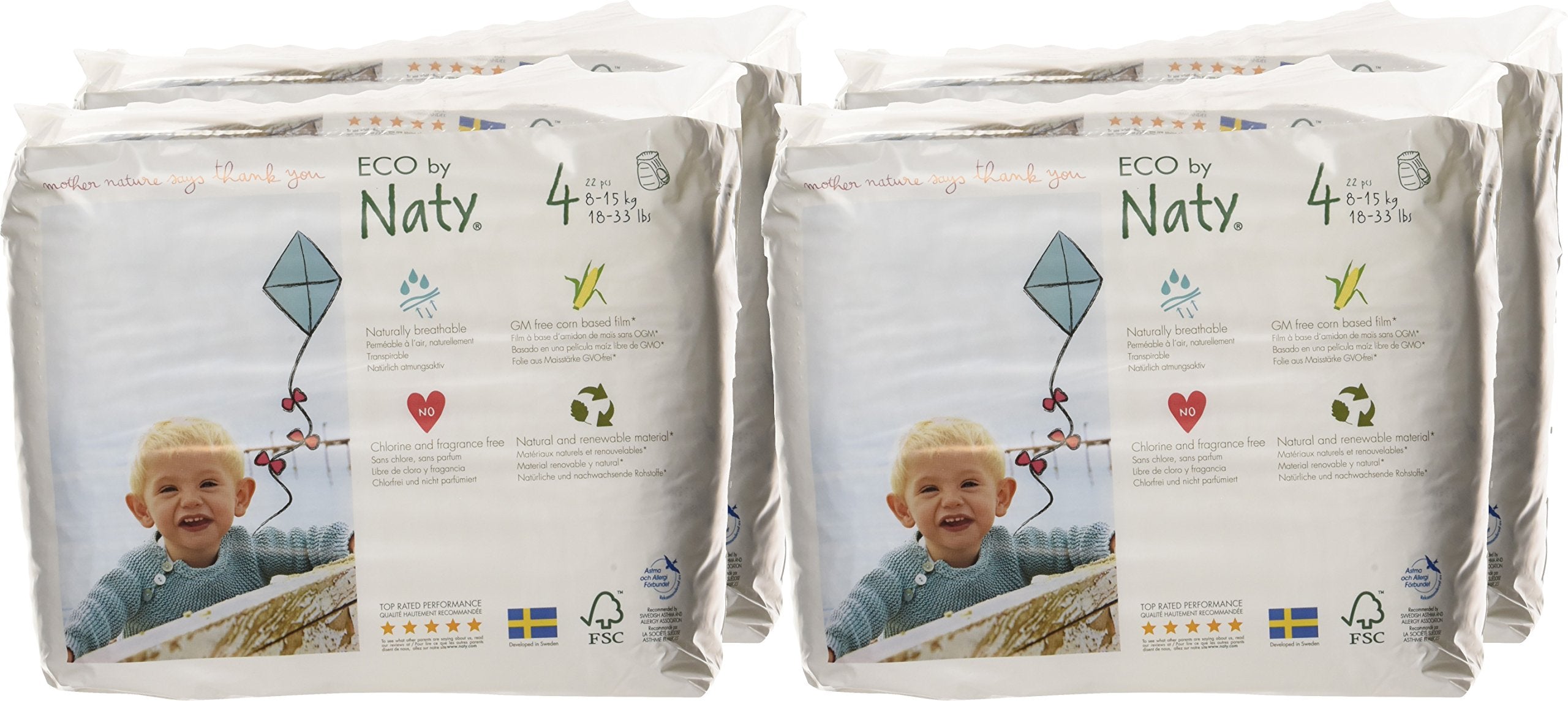 Eco by Naty Nappy Pants - Hypoallergenic and Chemical-Free Pull Ups, Highly Absorbent and Eco Friendly Training Nappies for Boys and Girls (Size 4, 8-15Kg) 22 Count