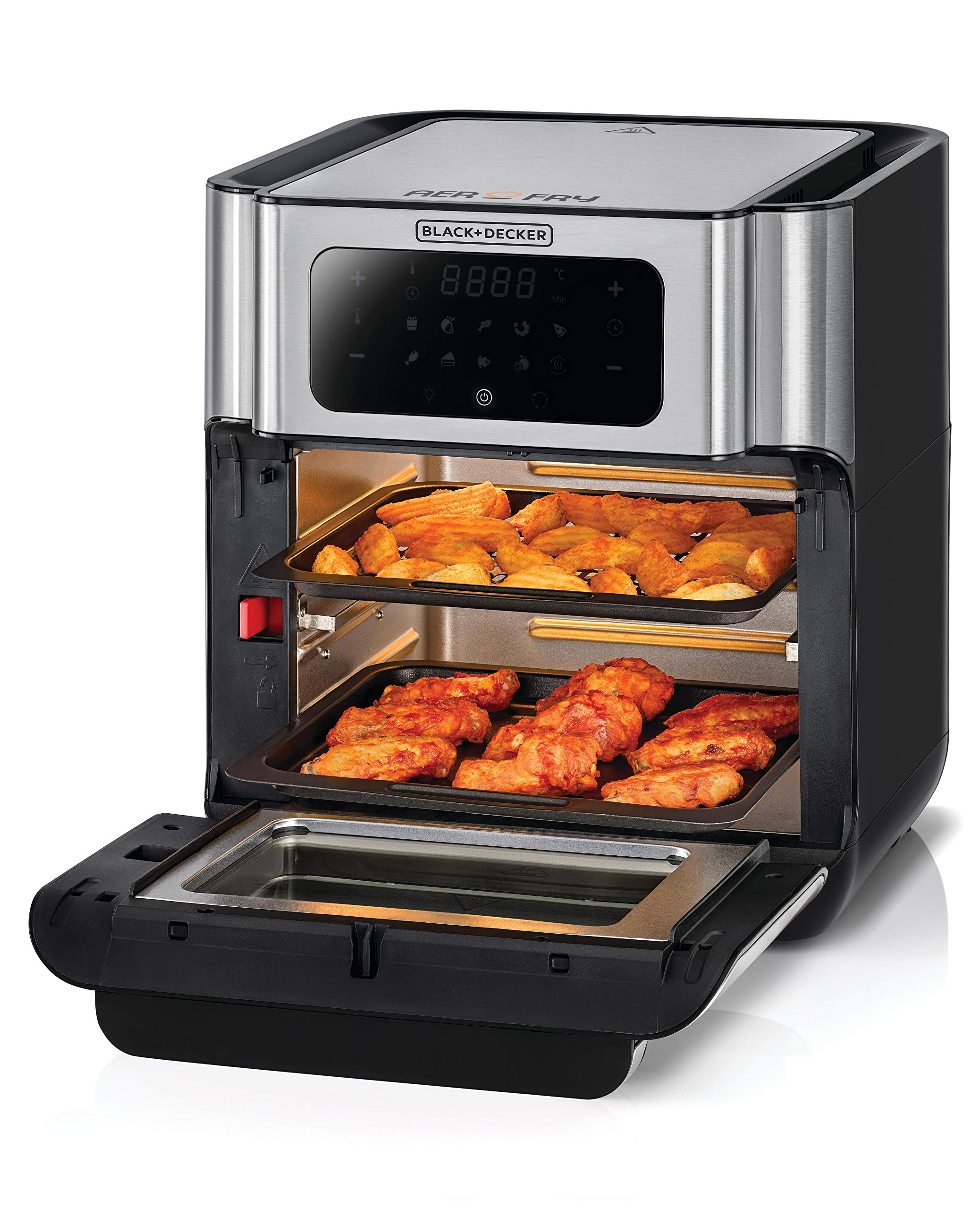 Black & Decker XL Digital Air Fryer Oven 1500W 12L, 10 Presets 360° Rapid Air Convection من بلاك + ديكر 1500 واط سعة 12 لتر، 10 اعدادات مسبقة وتقنية الحمل الحراري السريع 360 درجة للتحكم