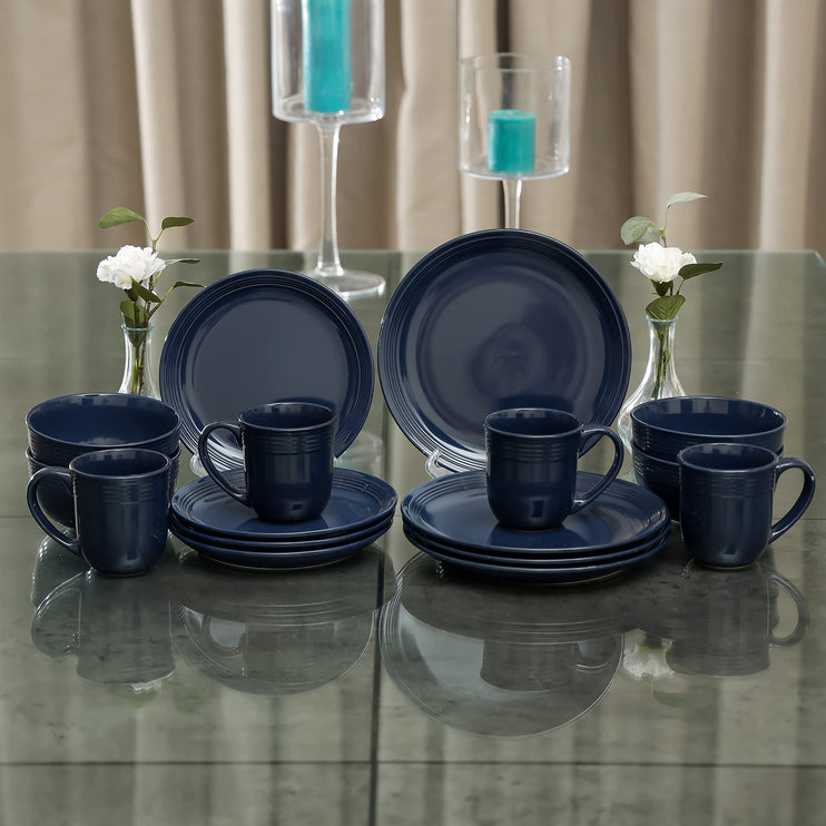 RoyalFord 16 Piece Stoneware Dinner Set RF11262 Includes Dinner Plates, Salad Plates, Salad Bowls and Mugs Dishwasher Safe, Microwave Safe and Freezer