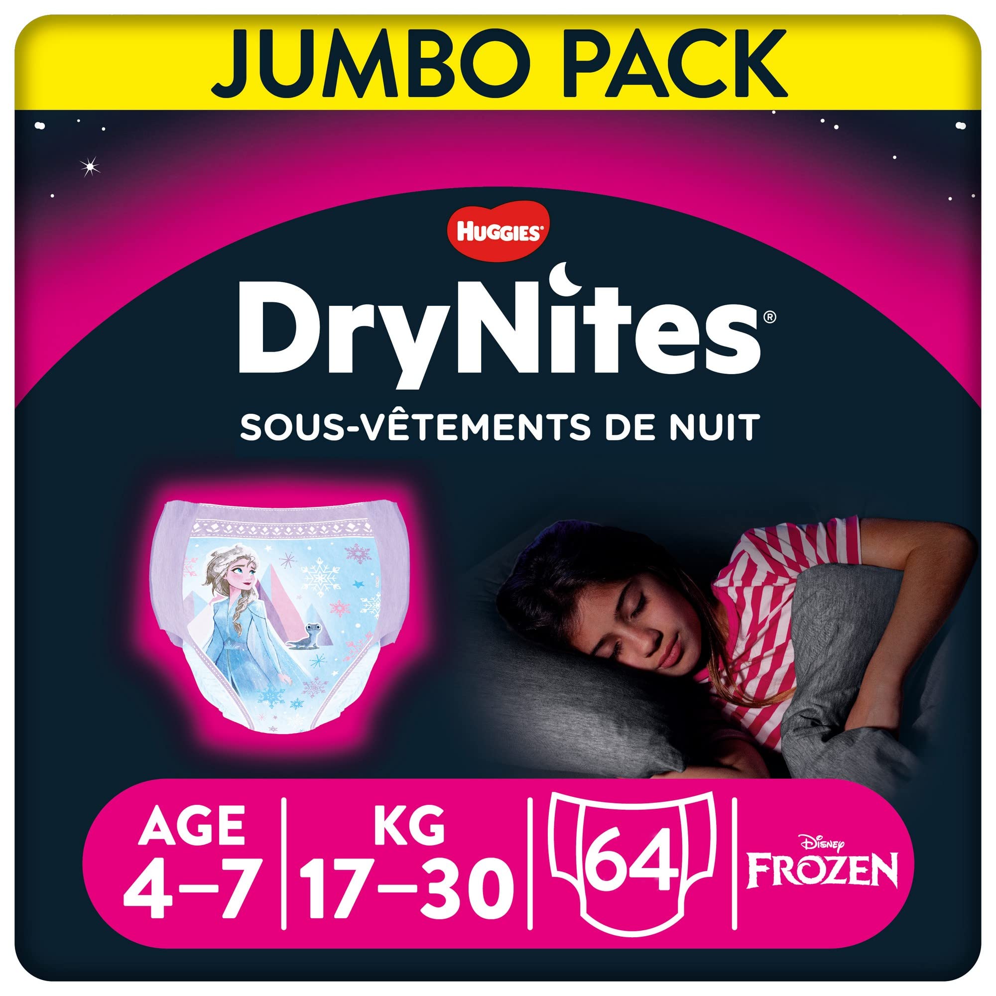 Drynites Pyjama Pants, Age 4-7 Y, Girl, 17-30 Kg, 64 Bed Wetting Pants سروال بيجامة، من عمر 4-7 سنوات، للبنات، وزن من 17 - 30 كغم، 64 سروال التبول اللاارادي، من دراينايتس