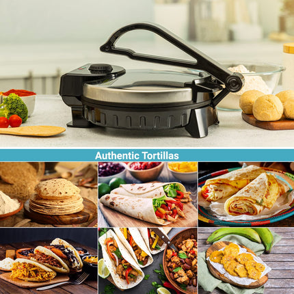 Geepas 1200W Mexican Style Tortilla Press - Roti/Chapati Maker جهاز صنع البان كيك والكريب من جيباس