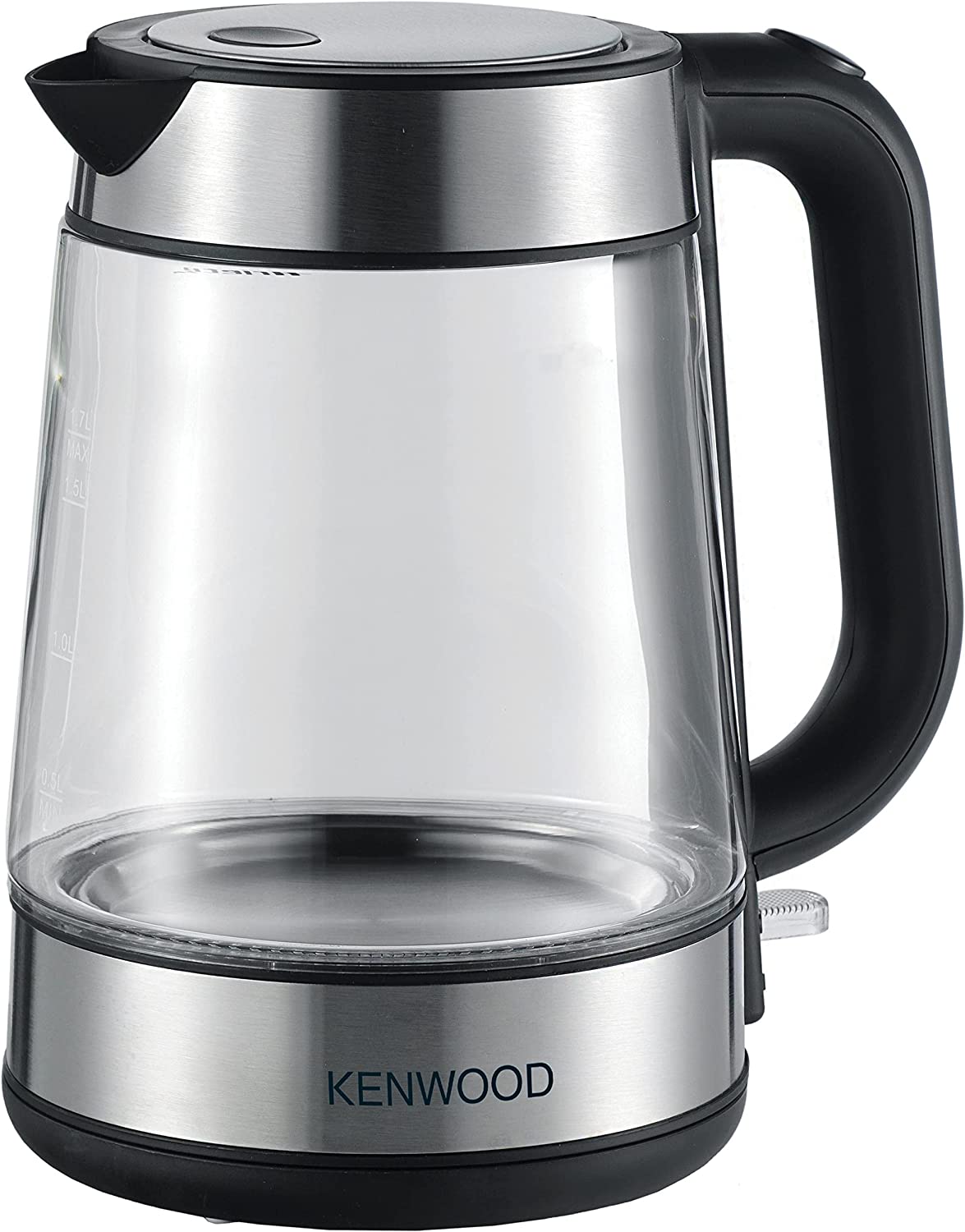 KENWOOD Glass Kettle 1.7L Cordless Electric Kettle 2200W with Auto Shut-Off & Removable Mesh Filter غلاية كهربائية بدون سلك سعة 1.7 لتر 2200 واط مع فلتر شبكي ذاتي الاغلاق وقابل للازالة شفاف / فضي/اسود