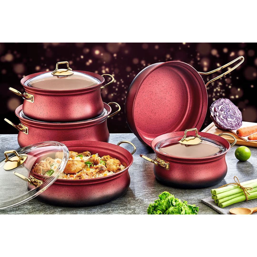 OMS 9 Pcs Red Granitec Induction Safe Cookware Set - Made in Turkey