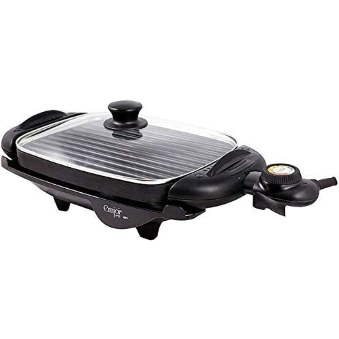 Emjoi . Electric Grill and Tray with Glass Lid 2 in 1
