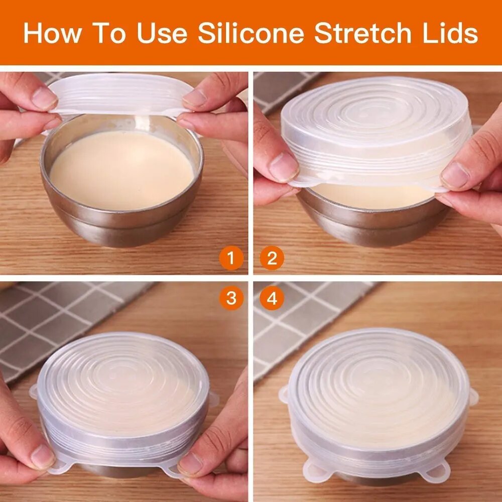 Silicone Stretch Lids 6 Pack Suction Lid اغطية مطاطية من السيليكون 6 عبوات غطاء